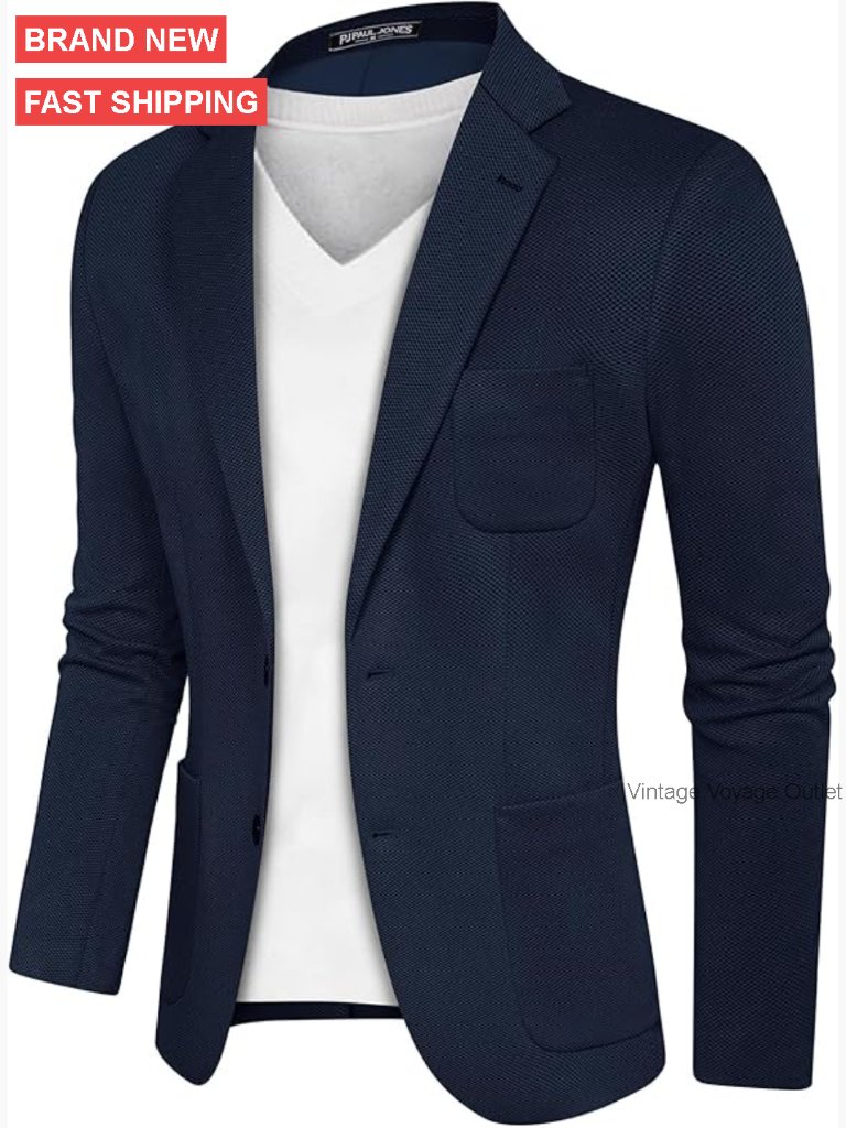 Lightweight Knitted Blazer Sport Coat Two Button Casual Formal Mens Jacket